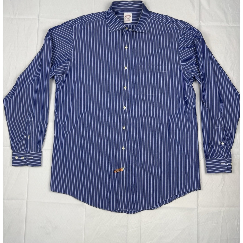 Brooks Brothers 346 Dress Shirt Mens 16.5 6/7 Striped Original Polo Blue